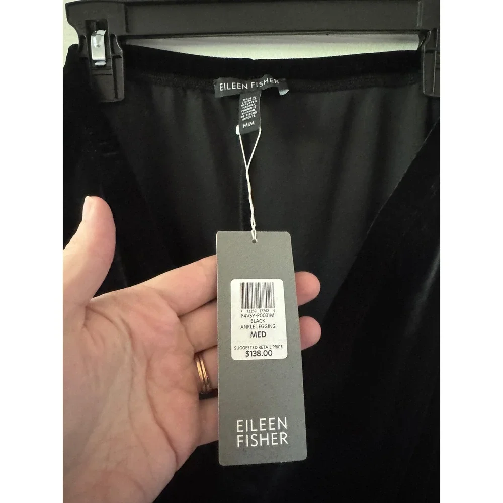 NWT Eileen‎ Fisher Ankle Legging Women Size Medium Black Stretchy Velvet